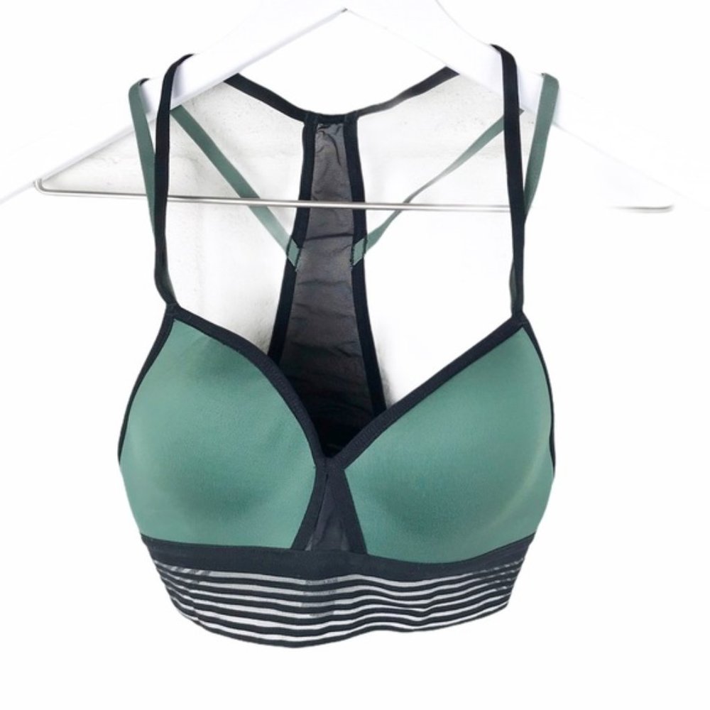 Victoria's Secret Victoria Sport Green Black Strappy Mesh Racerback Bra Size XS